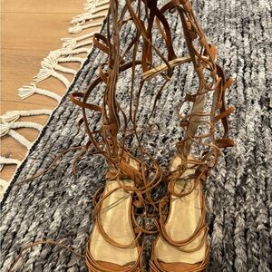 Stuart Weitzman Sparta Leather Gladiator Lace-Up Sandal